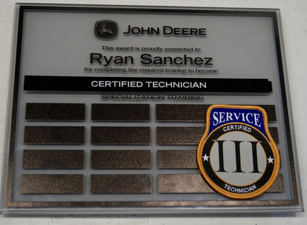Ryan Sanchez's Level III certified technician badge. 